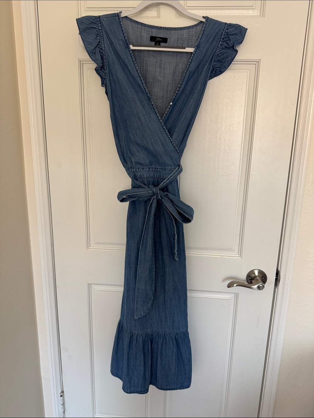 J. Crew Denim Wrap Maxi Dress with Tie Waist - Picture 3 of 10